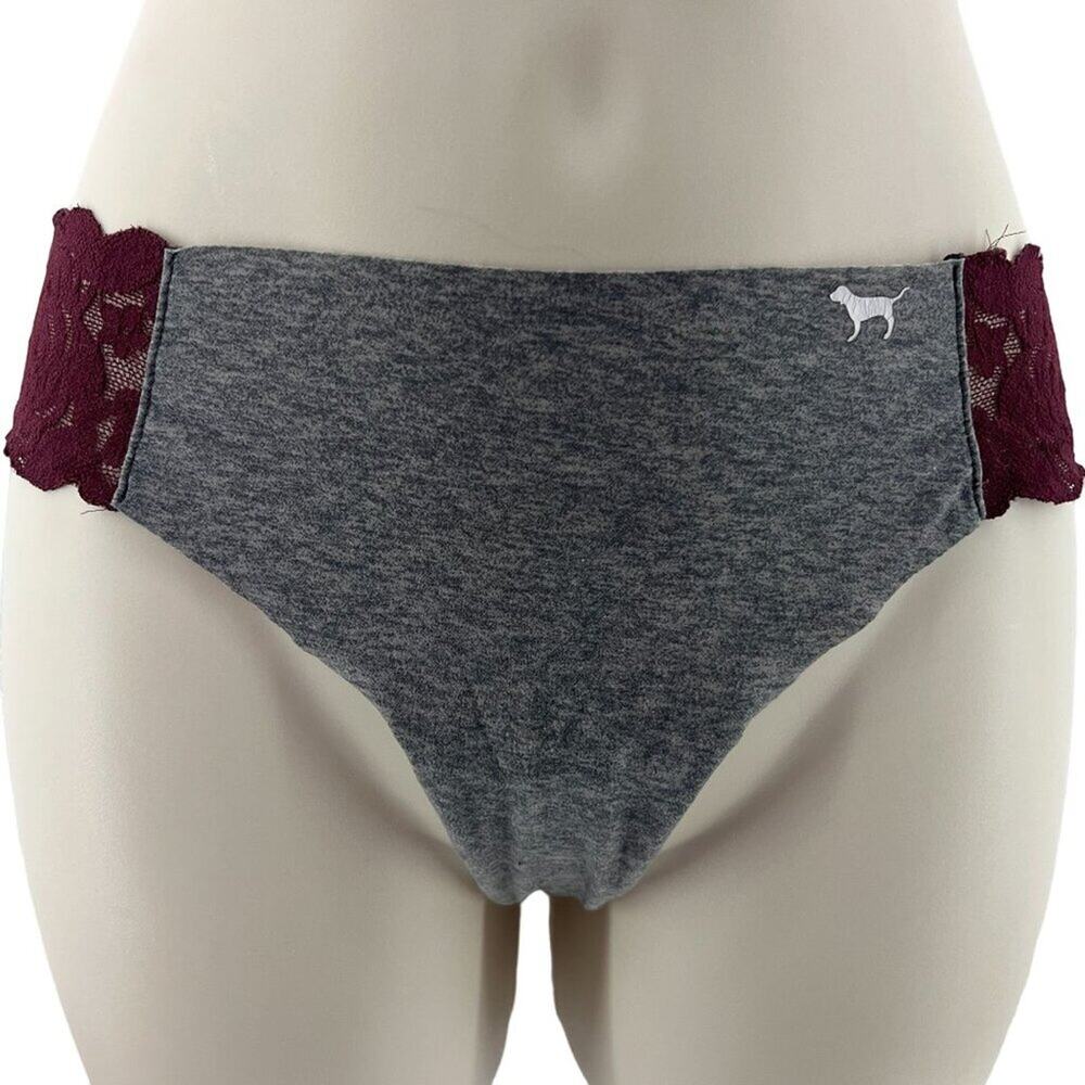 Victoria's Secret PINK Grey Wine Lace Thong Panty Womens Size Medium